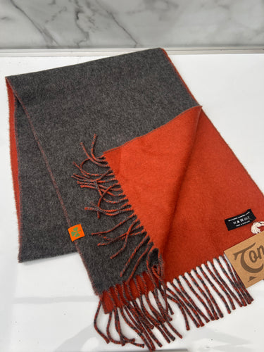 100% Cashmere Double sided scarf - Grey & Orange